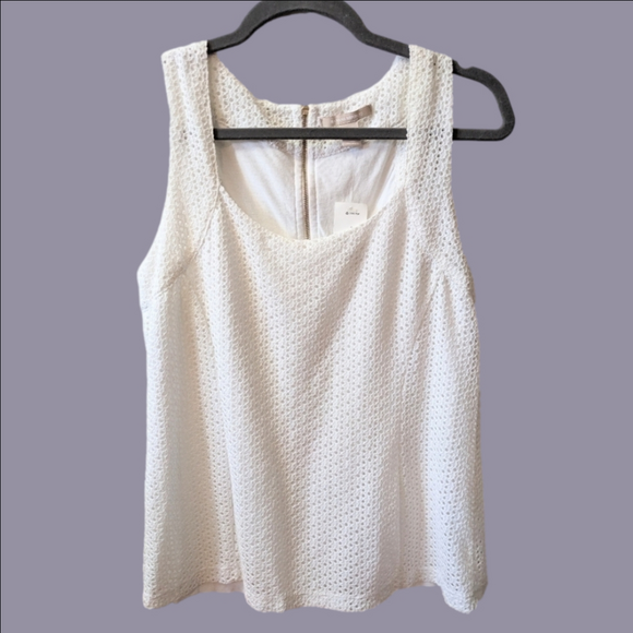 Banana Republic Tops - BANANA REPUBLIC, fitted, eyelet sleeveless top, gold back zipper, Size 8. White.